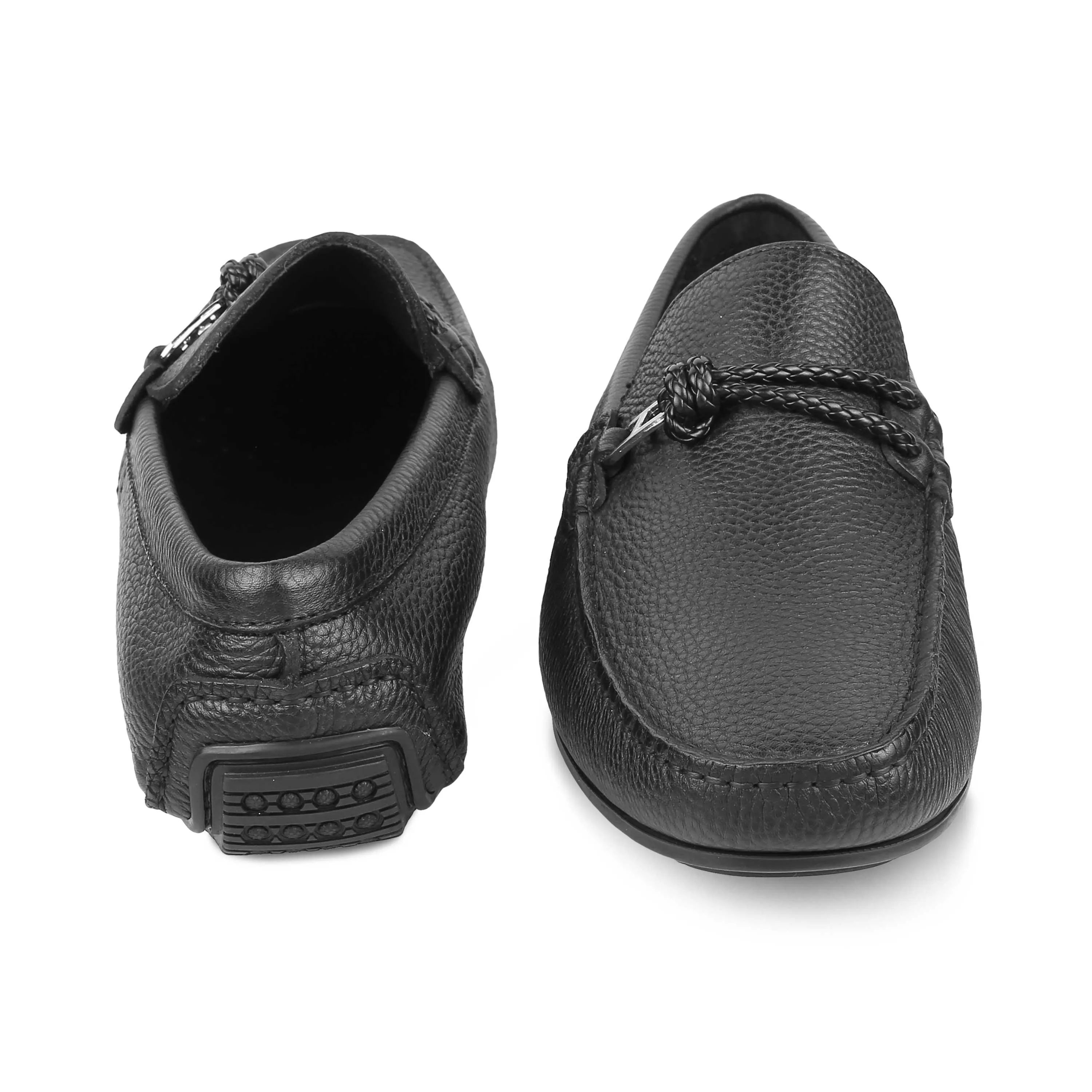 Tresmode Monoc Black Men's Leather Driving Loafers