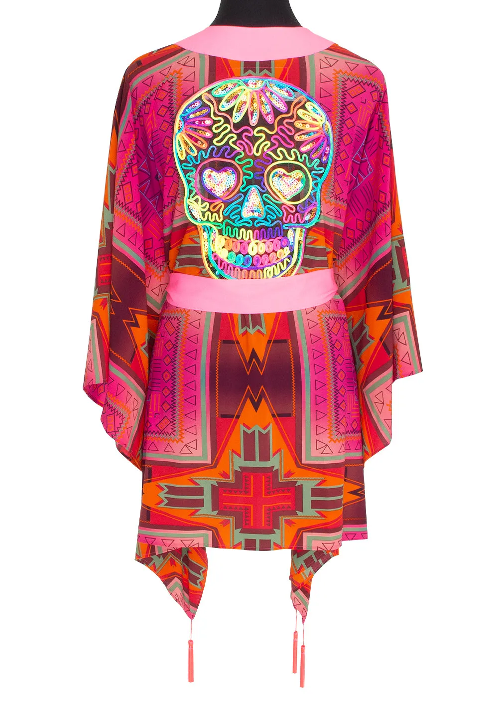 Tribal - Pink Kimono Skull (Neon Pink)