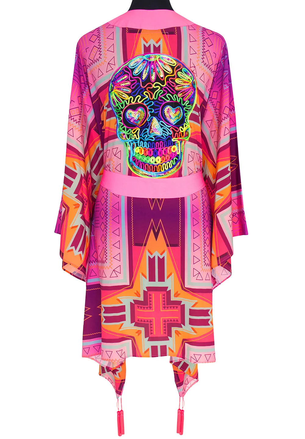 Tribal - Pink Kimono Skull (Neon Pink)