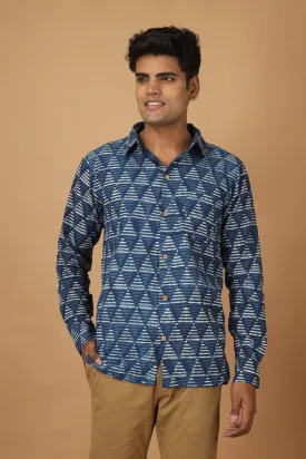 Trikona Dabu Indigo Mens Cotton Shirt