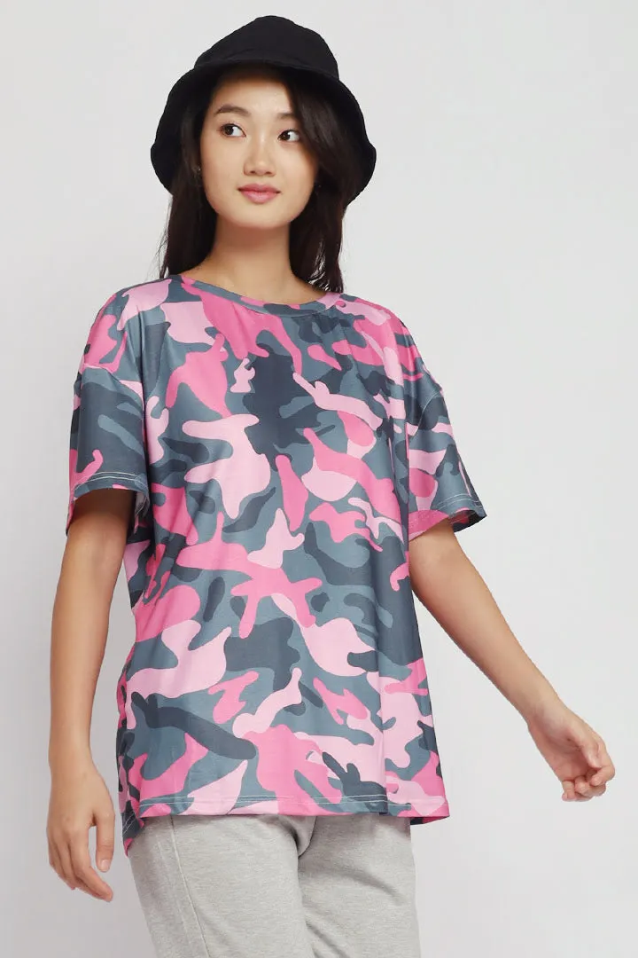 Trilly Chain Candy Camo Top in Pink Green