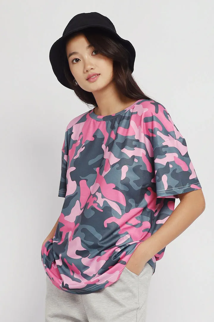 Trilly Chain Candy Camo Top in Pink Green