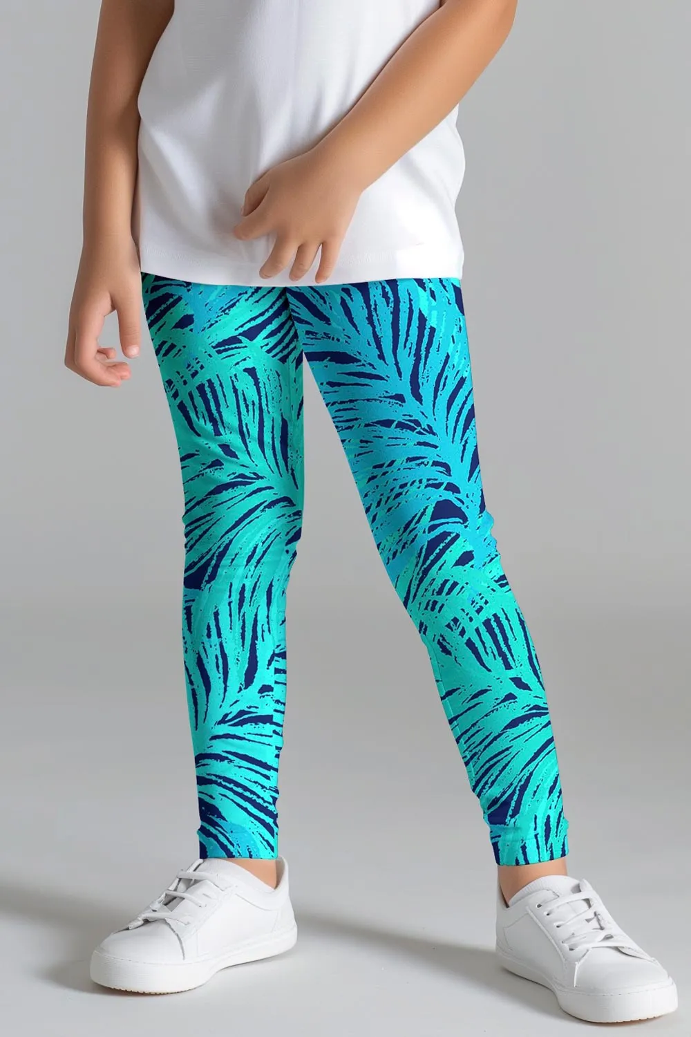 Tropical Dream Lucy Cute Blue Green Printed Leggings - Kids