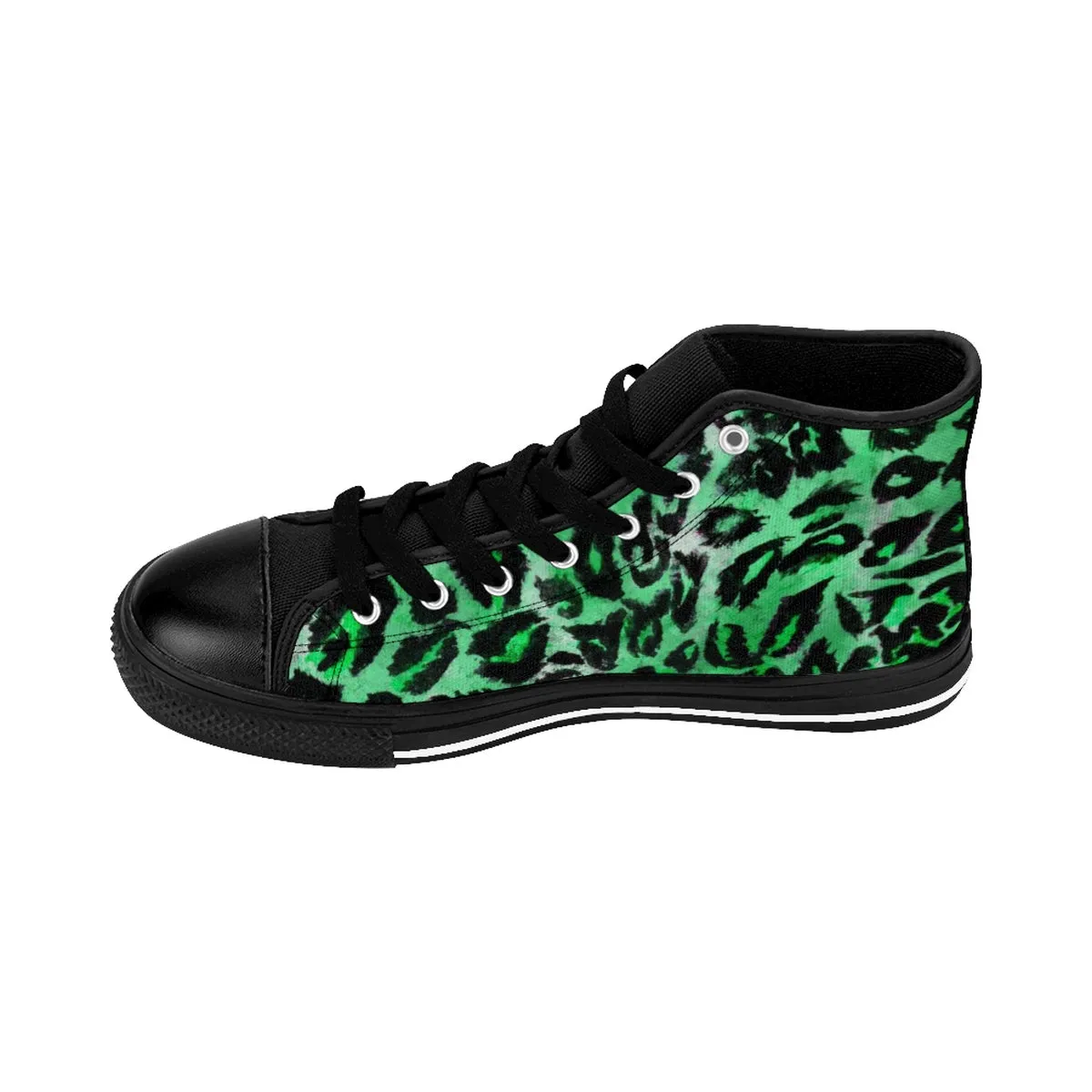 Tropical Green Leopard Animal Print Premium Men's High-top Fashion Sneakers