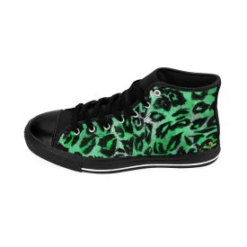 Tropical Green Leopard Animal Print Premium Men's High-top Fashion Sneakers