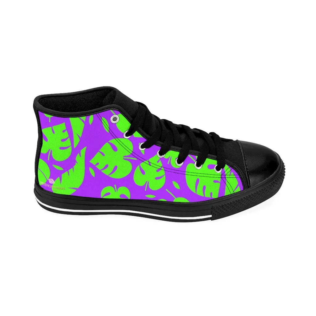 Tropical Leaves Men's High-top Sneakers, Hawaiian Style Men's Designer Tennis Running Shoes