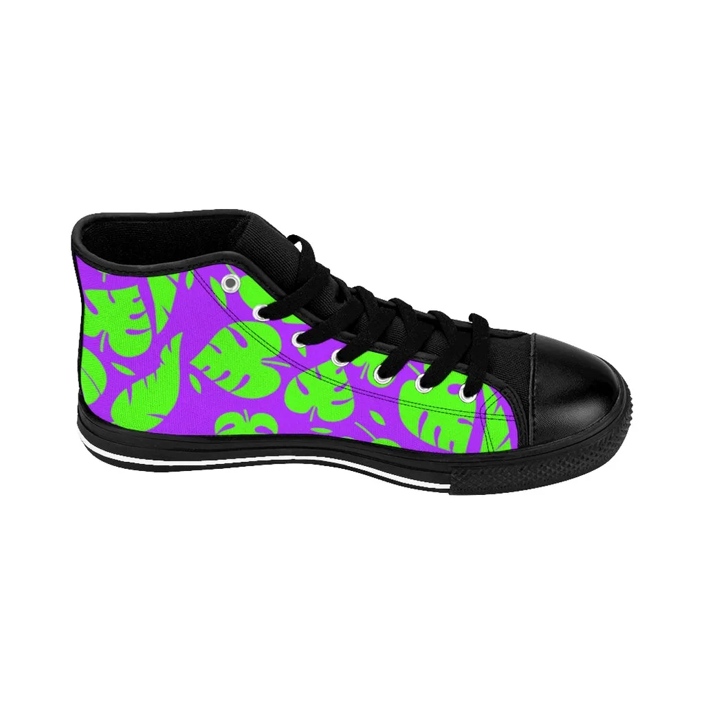 Tropical Leaves Men's High-top Sneakers, Hawaiian Style Men's Designer Tennis Running Shoes