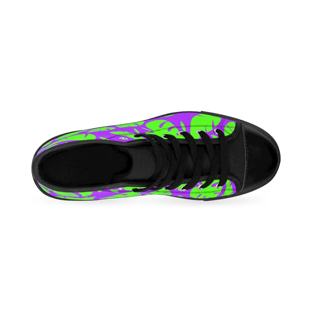 Tropical Leaves Men's High-top Sneakers, Hawaiian Style Men's Designer Tennis Running Shoes