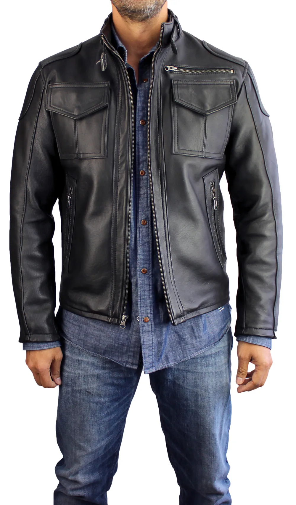 TRUE Leather Jacket Cafe Racer - In Black