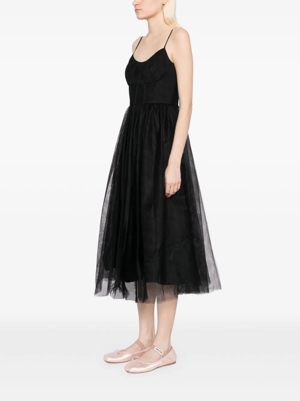 Tulle Corset Midi Dress in Black