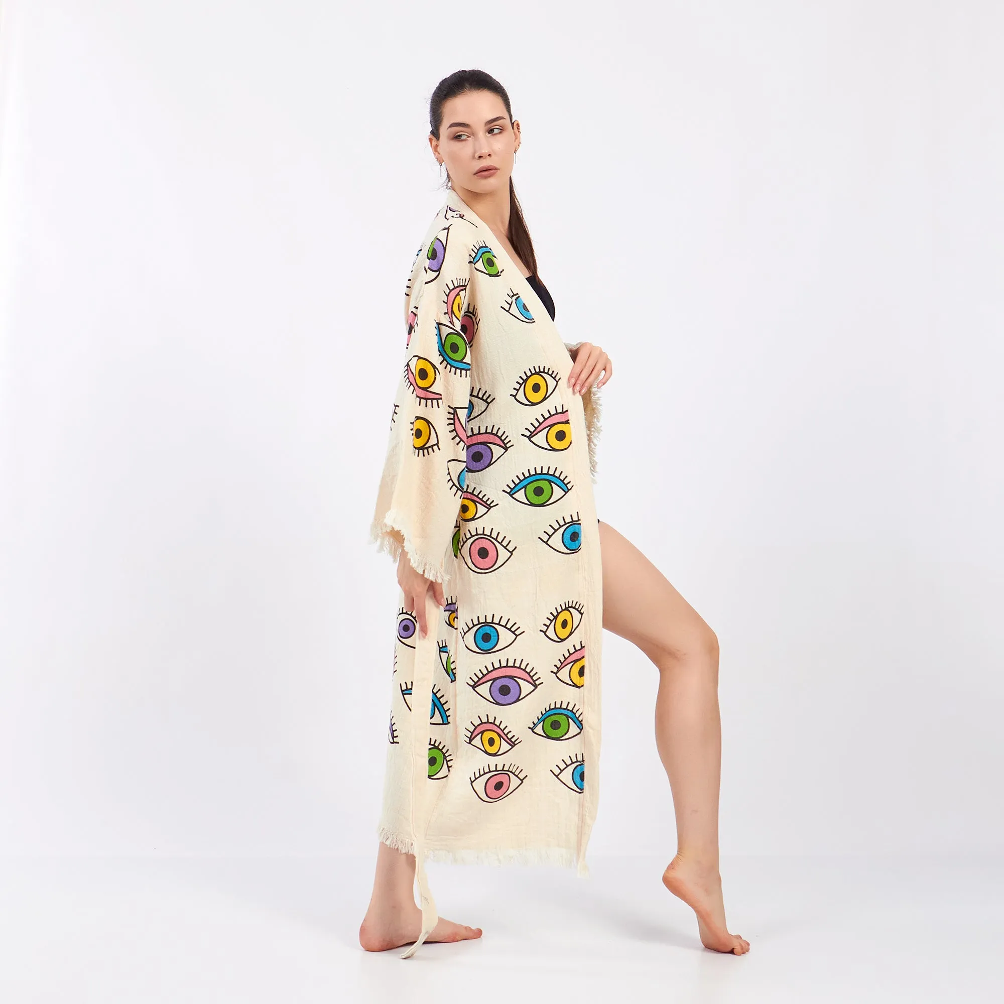 Turkish Towel Eye Kimono Kaftan Bathrobe - Eye Kimono Robe