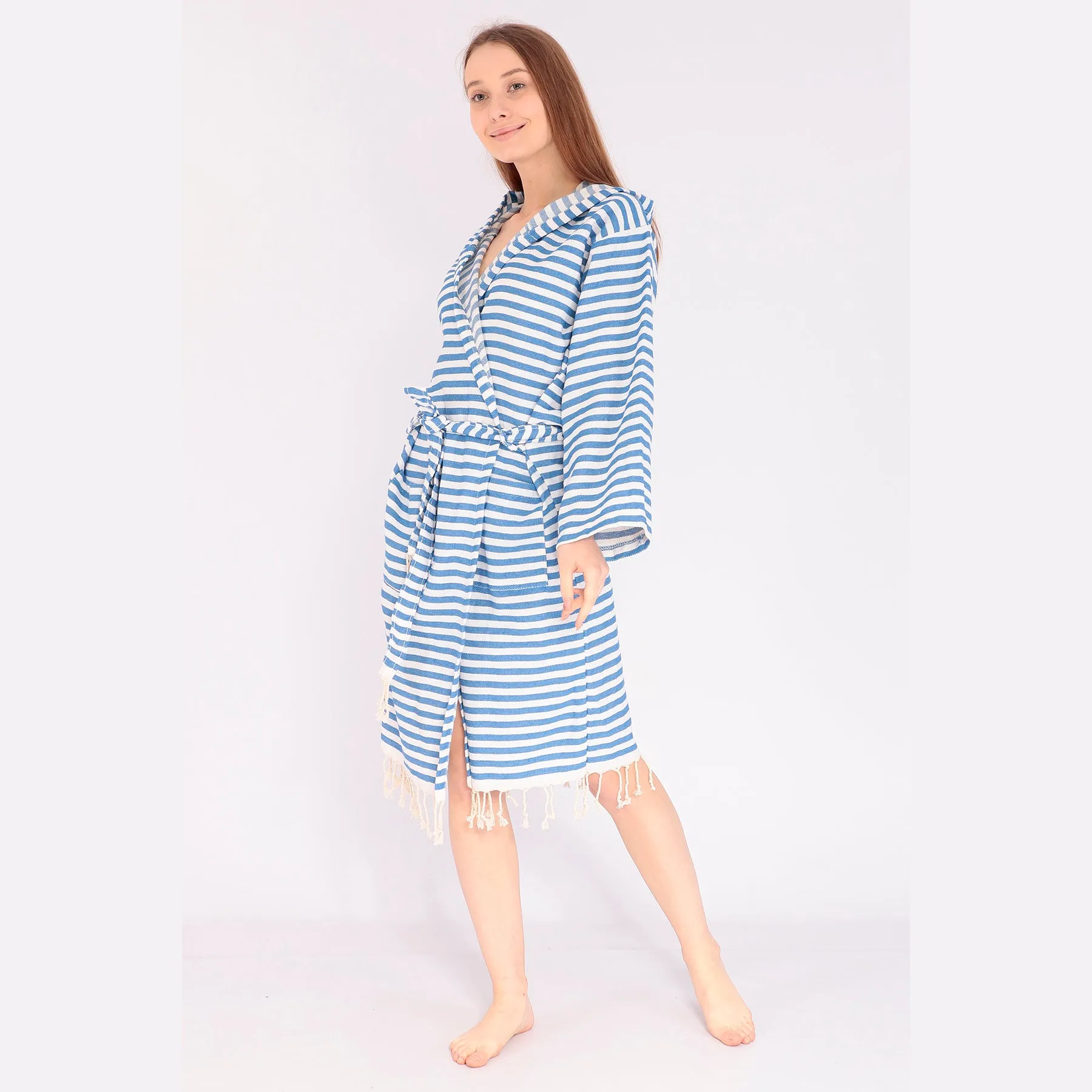 Turkish Towel Pestemal Bathrobe Natural Cotton Hand Woven