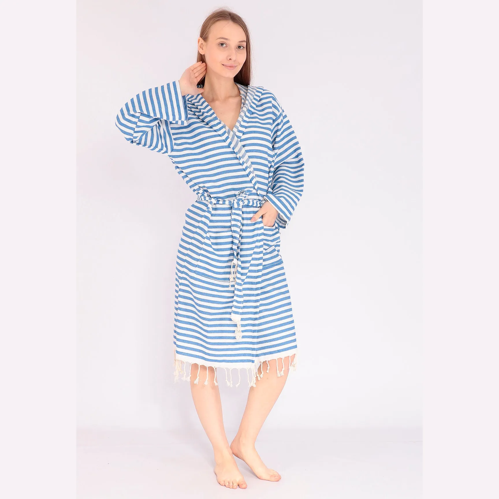 Turkish Towel Pestemal Bathrobe Natural Cotton Hand Woven