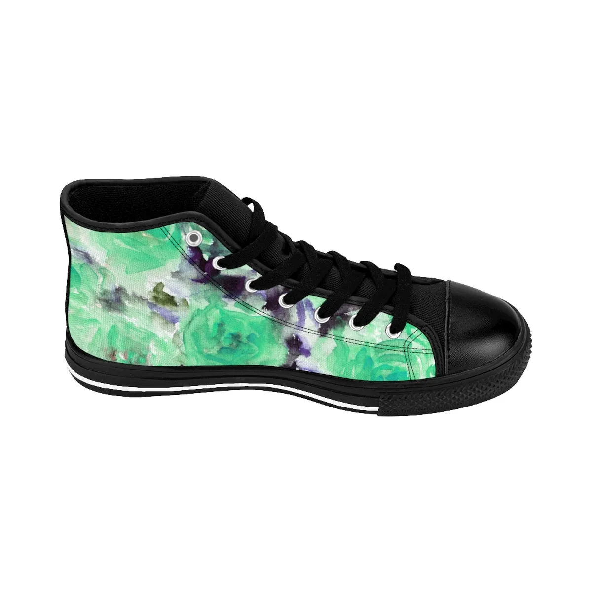 Turquoise Blue Floral Men's High Tops, Abstract Rose Print Designer High-top Sneakers Tennis Shoes