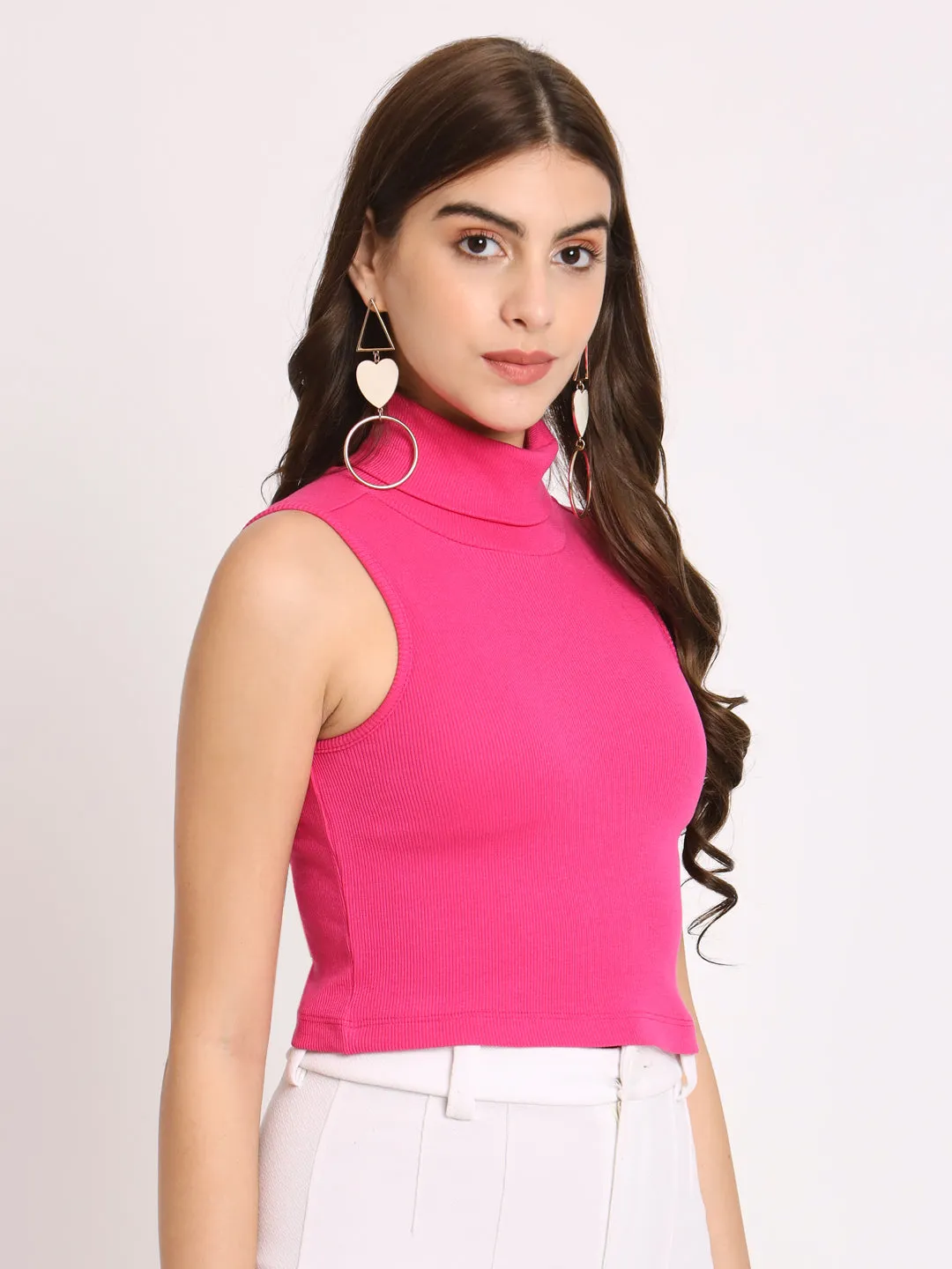 Turtle Neck Ribbed Modal Crop Top