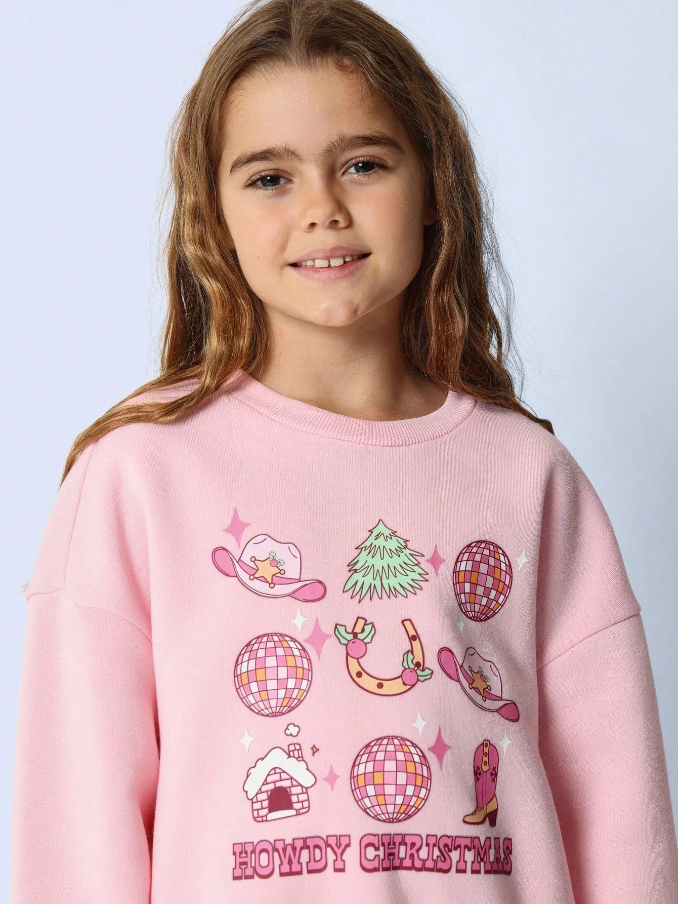 Tween Girls Comfy Crew Neck Howdy Christmas Sweatshirt