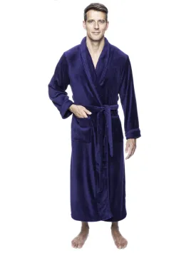 Twin Boat Men's Coral Fleece Plush Full Length Robe - Navy