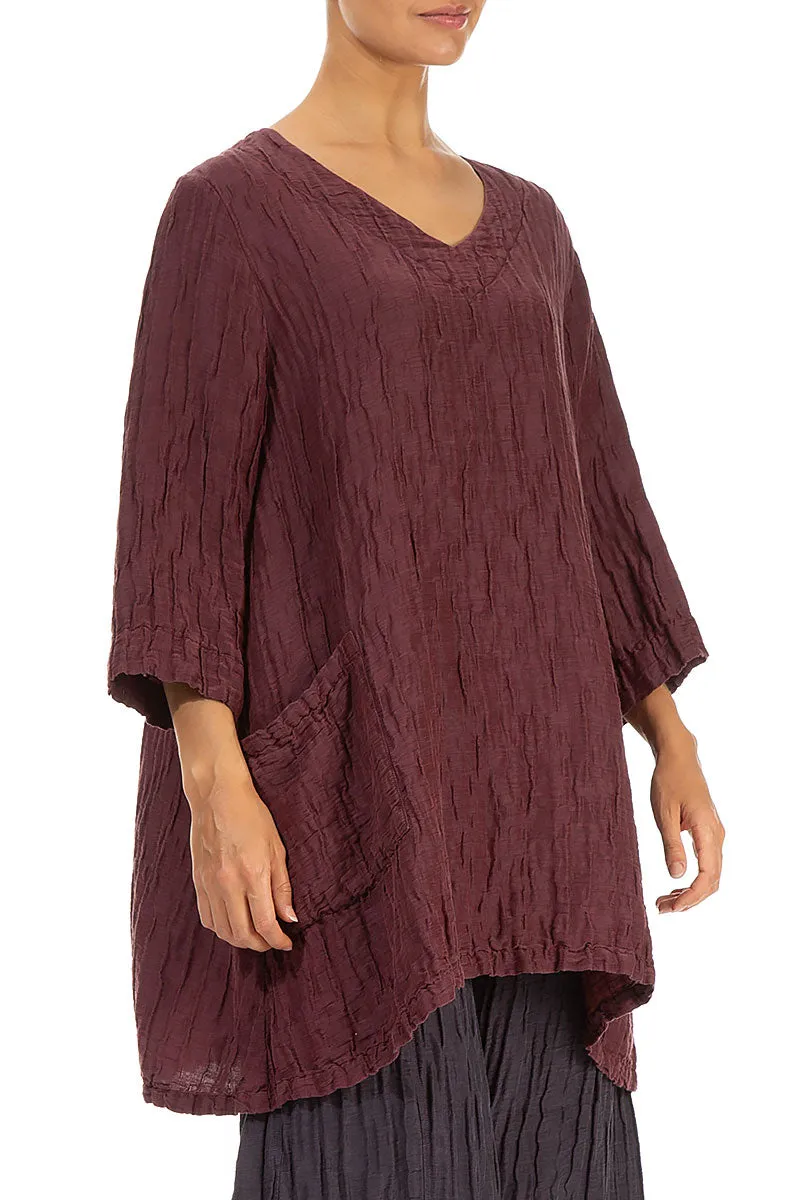 Twin Pockets Crinkled Merlot Silk Linen Tunic