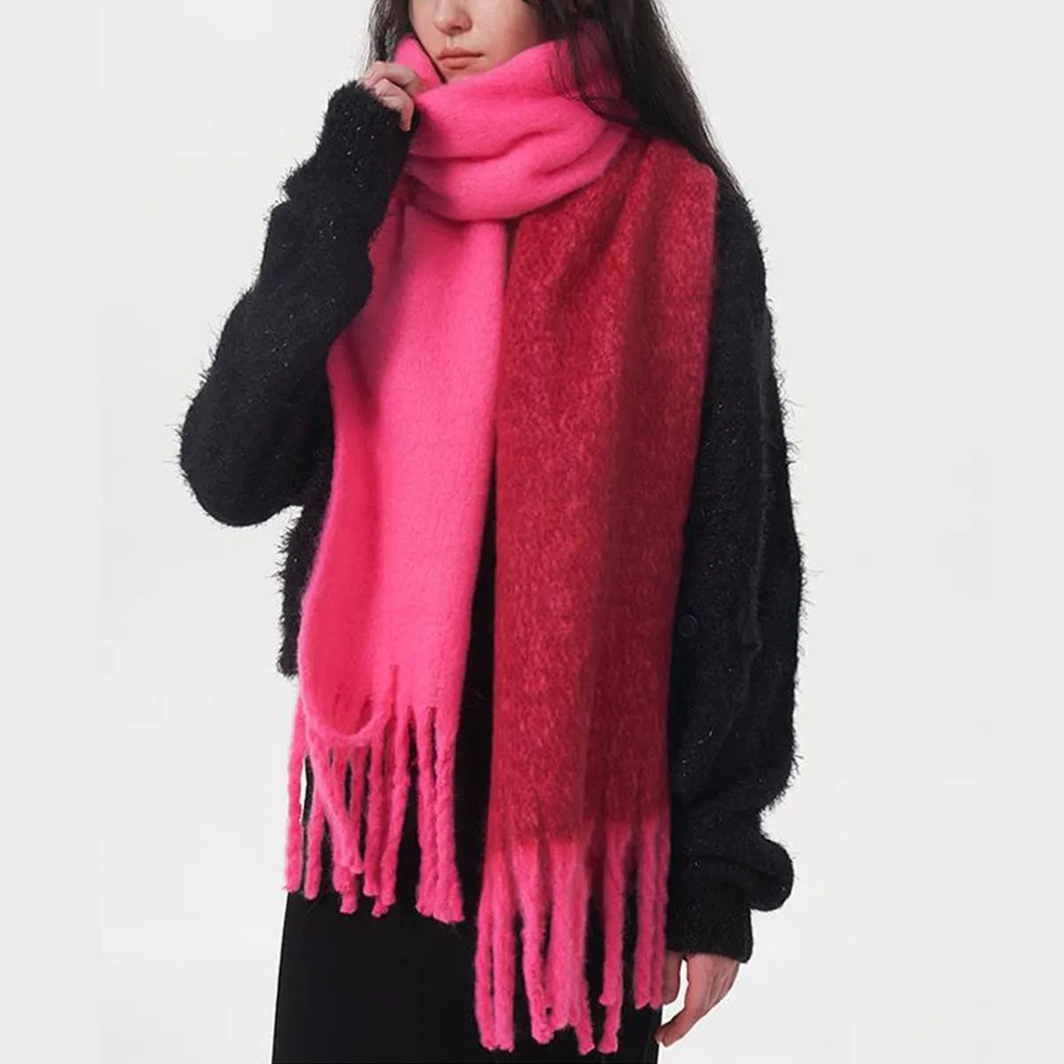 Two Color Mohair Scarf - Pink