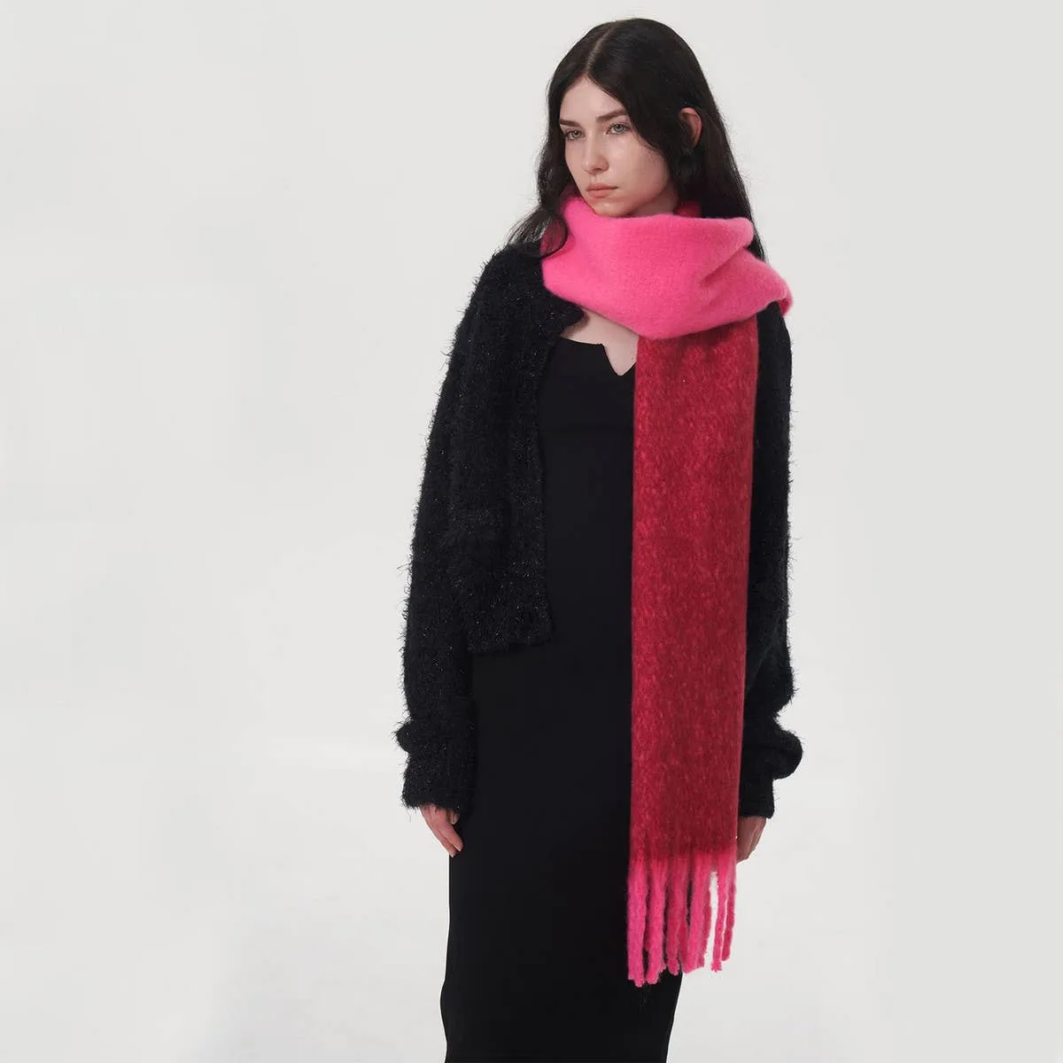 Two Color Mohair Scarf - Pink