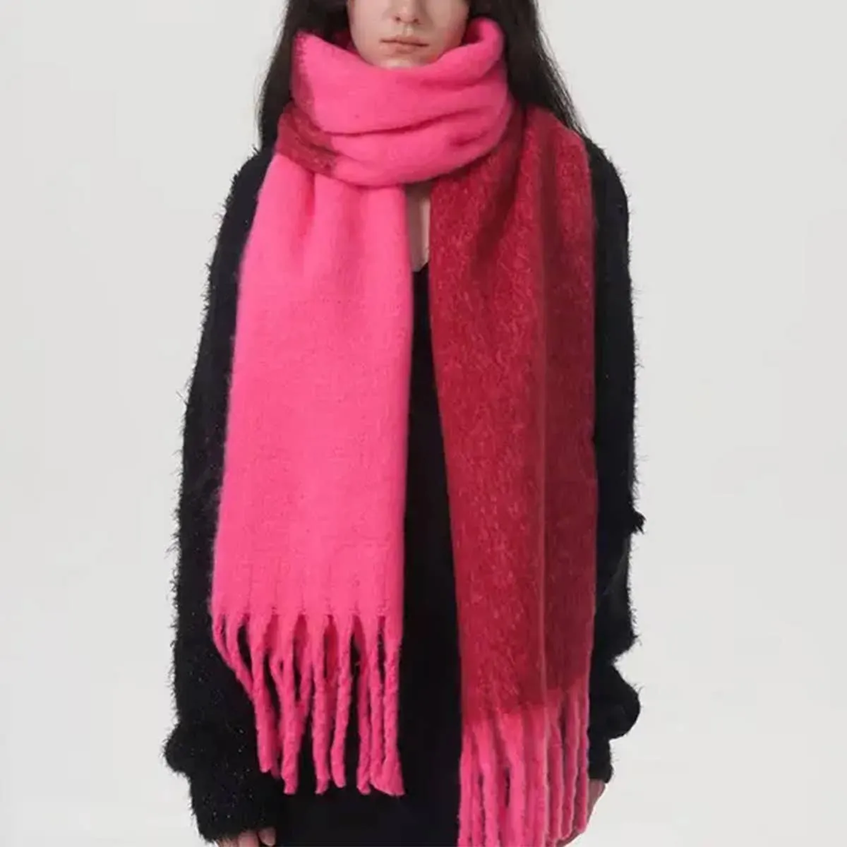 Two Color Mohair Scarf - Pink