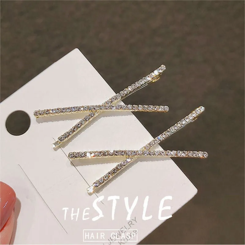 Two Piece Crystal Cross Hairpins