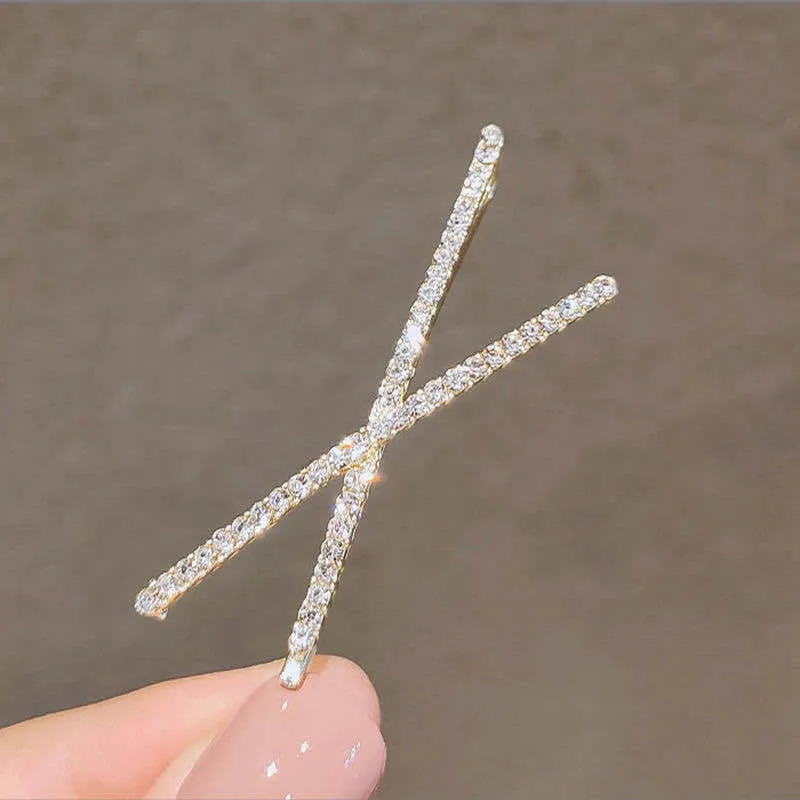 Two Piece Crystal Cross Hairpins