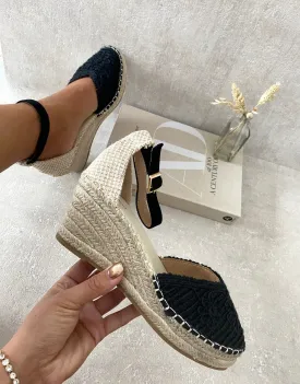 Two Tone Slingback Closed Toe Wedge Sandals