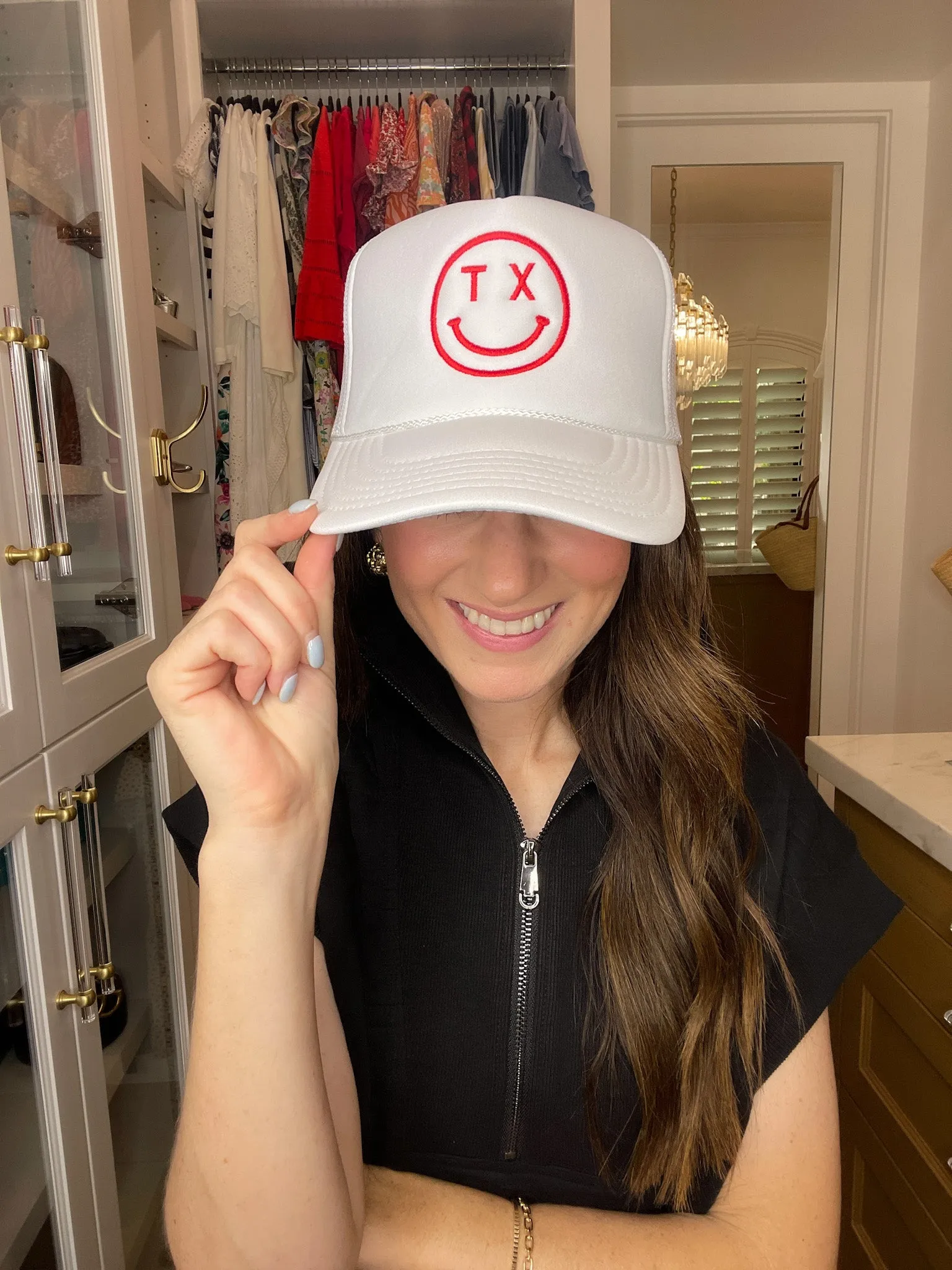 TX Happy State Trucker Hat in Red