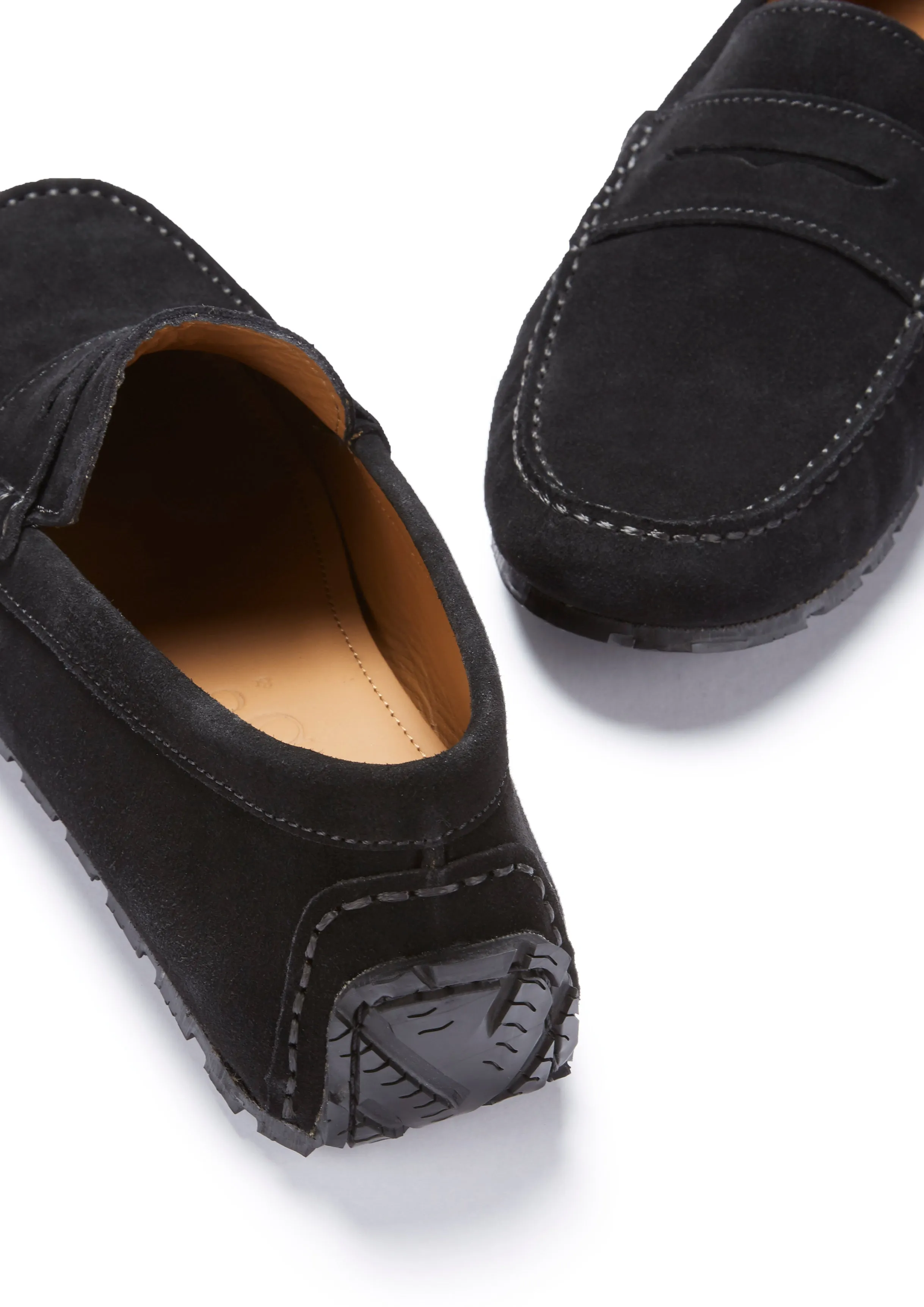 Tyre Sole Penny Driving Loafers, black suede