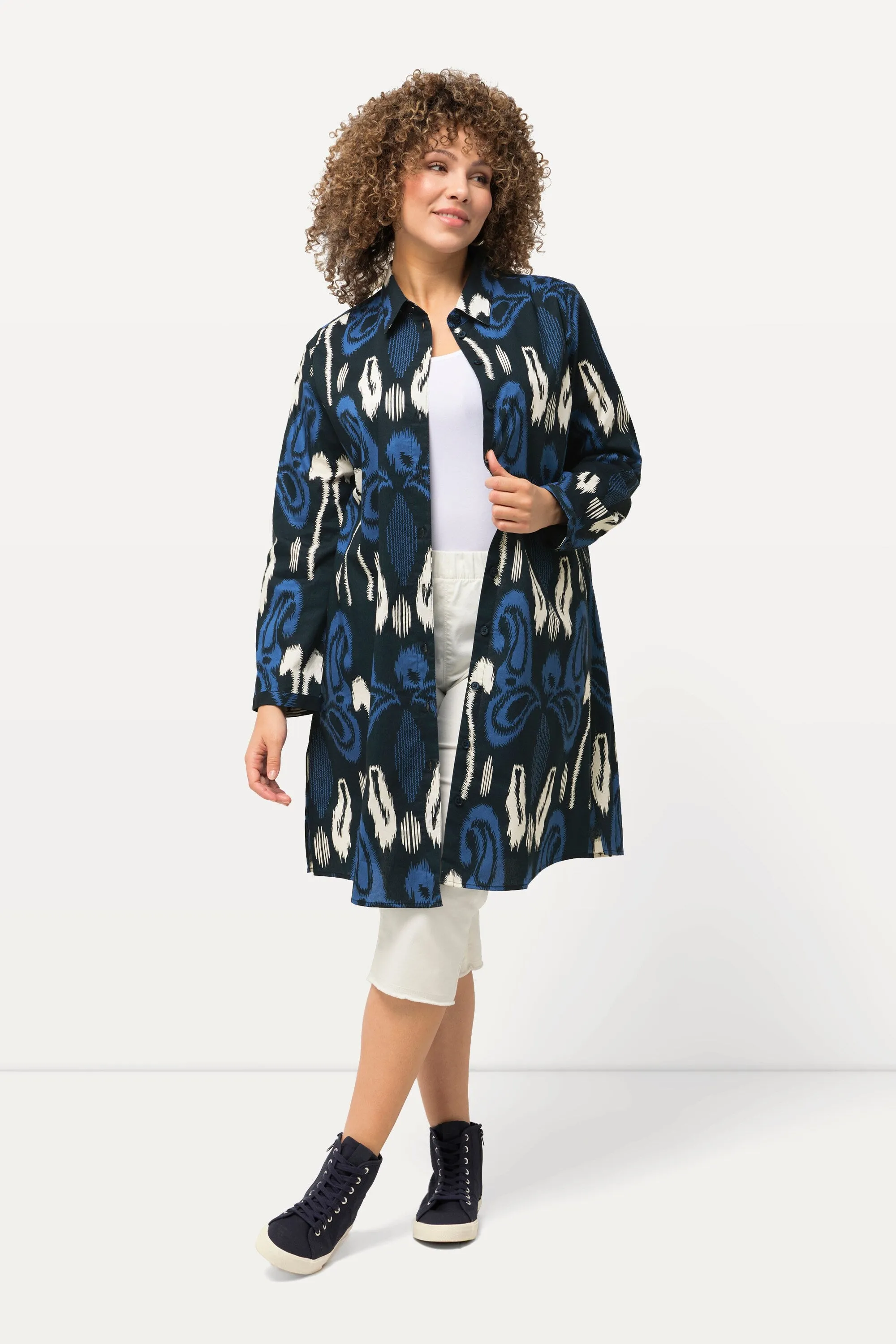 Ulla Popken Long Shirt Dress in Navy