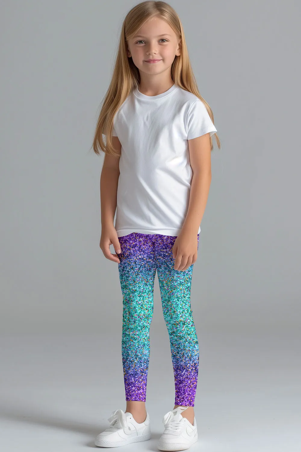 Ultraviolet Lucy Stunning Purple Glitter Print Leggings - Girls