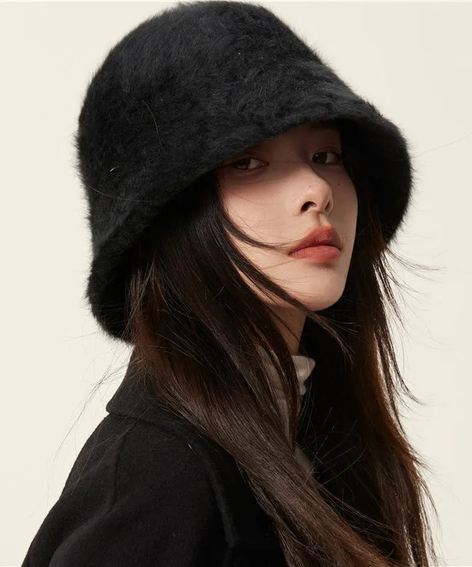 Unique Black Faux Fur Cloche Hat