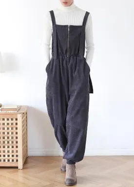 Unique dark blue high waist spring jumpsuit pants