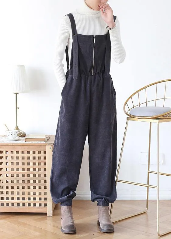 Unique dark blue high waist spring jumpsuit pants