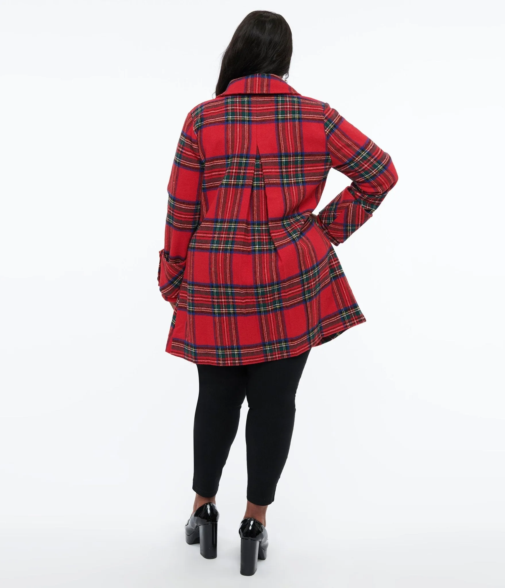 Unique Vintage Plus Size 1960s Red Plaid Peacoat