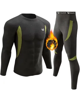 UNIQUEBELLA Men's Thermal Underwear Sets Top & Long Johns Fleece Sweat Quick Drying Thermo Base Layer Black