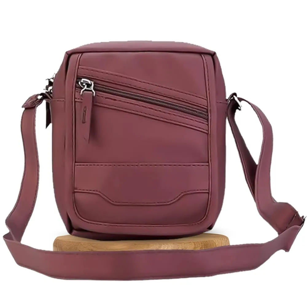 Unisex Cross Body Side Sling Bag Pu Leather Traveling Shoulder Bag For Men And Women, (Maroon,1-Piece)