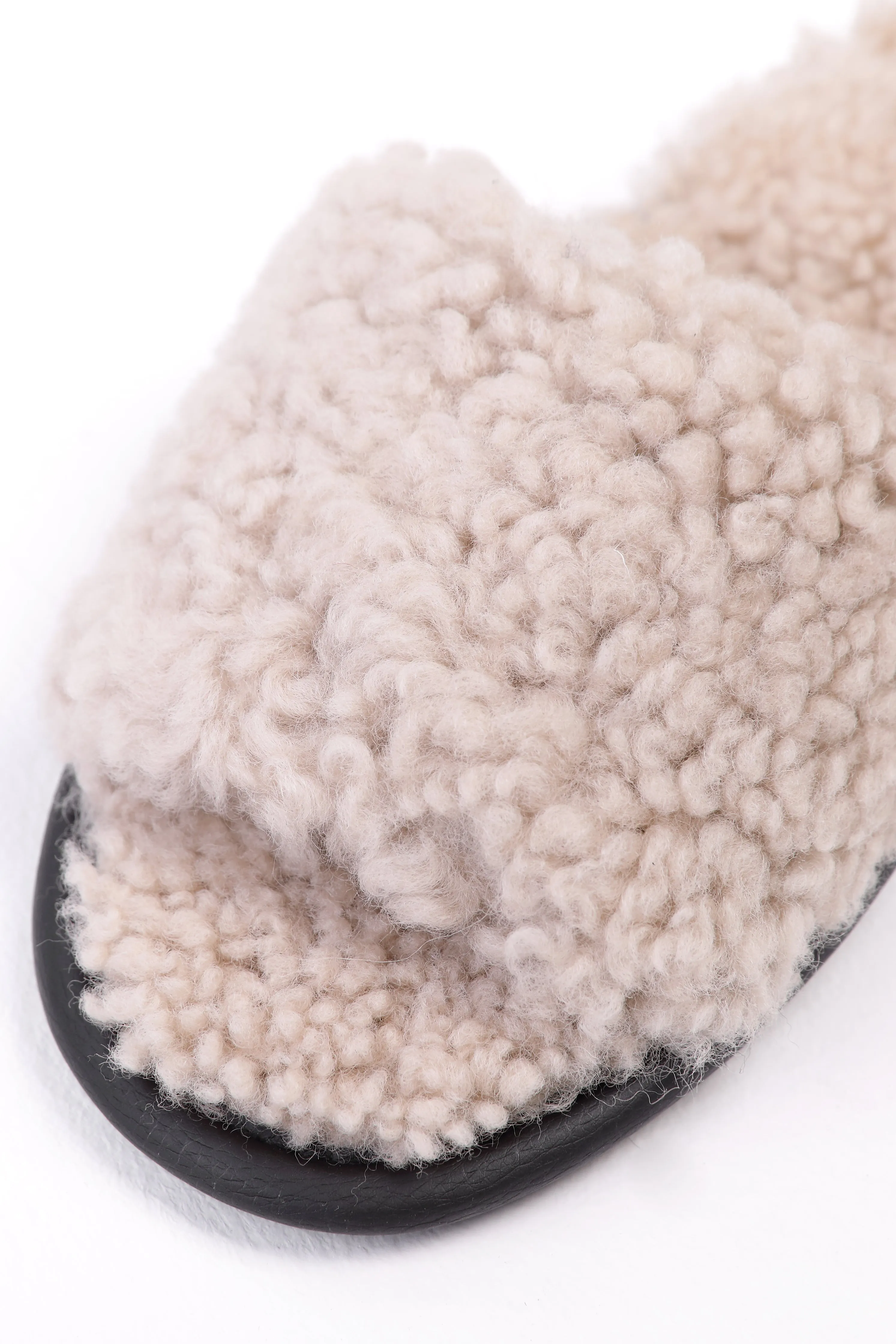 Unisex Open Toe Soft Sheepskin Slippers with Fur Lining in Beige Color