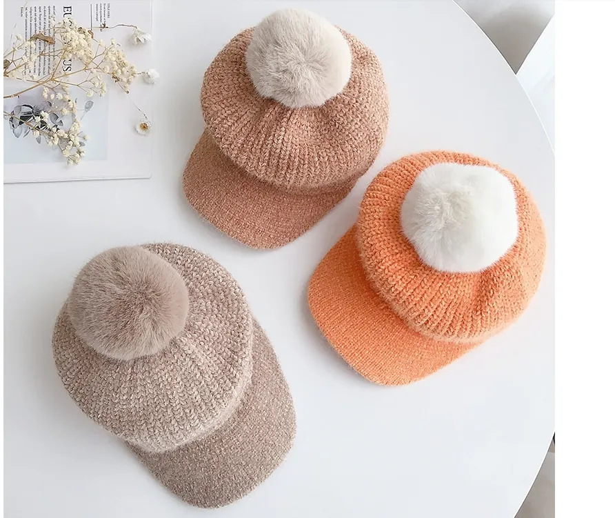 Unisex Winter Pom Pom Design Knitted Cute Caps for Kids