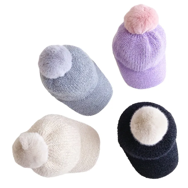 Unisex Winter Pom Pom Design Knitted Cute Caps for Kids