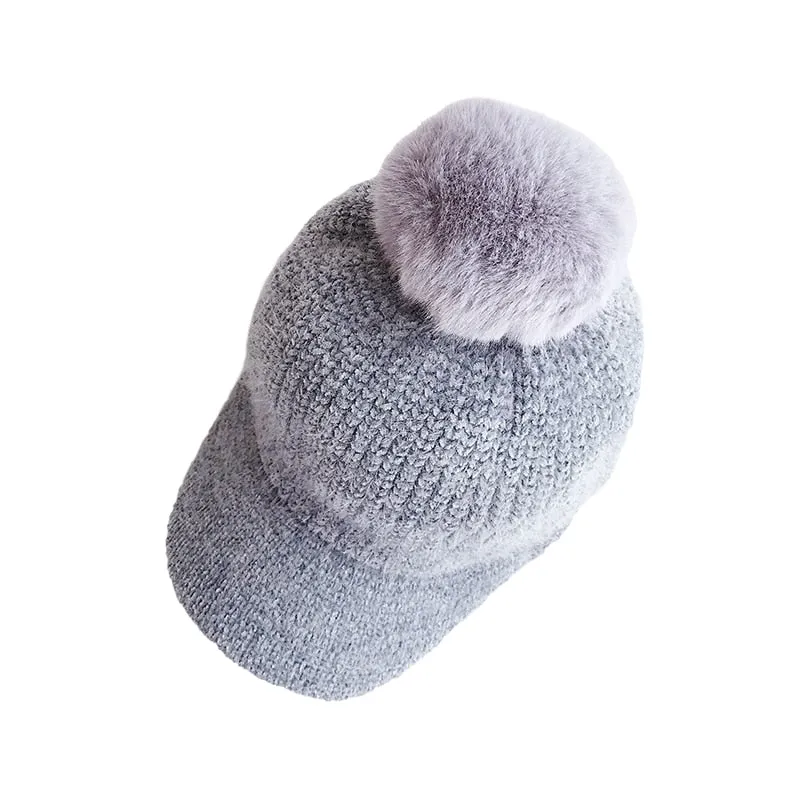 Unisex Winter Pom Pom Design Knitted Cute Caps for Kids