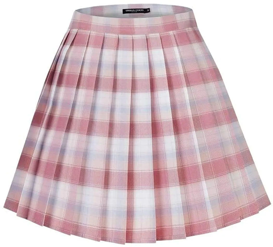 Urban CoCo Womens Uniforms Plaid Pleated Mini Skirt