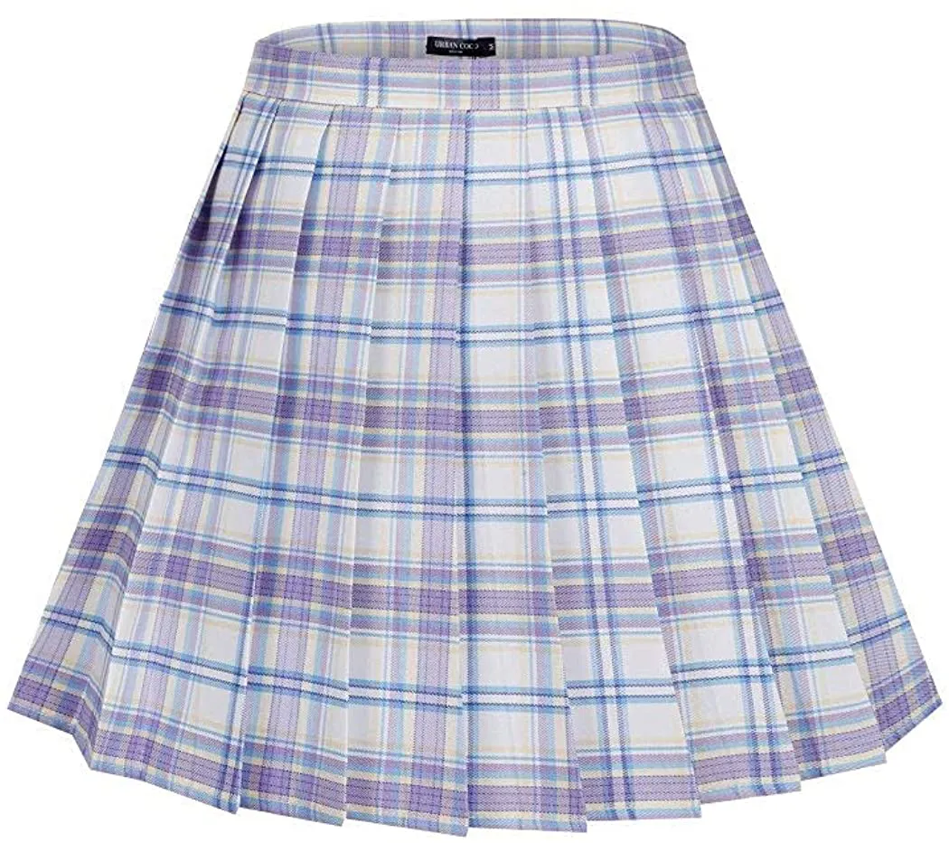 Urban CoCo Womens Uniforms Plaid Pleated Mini Skirt