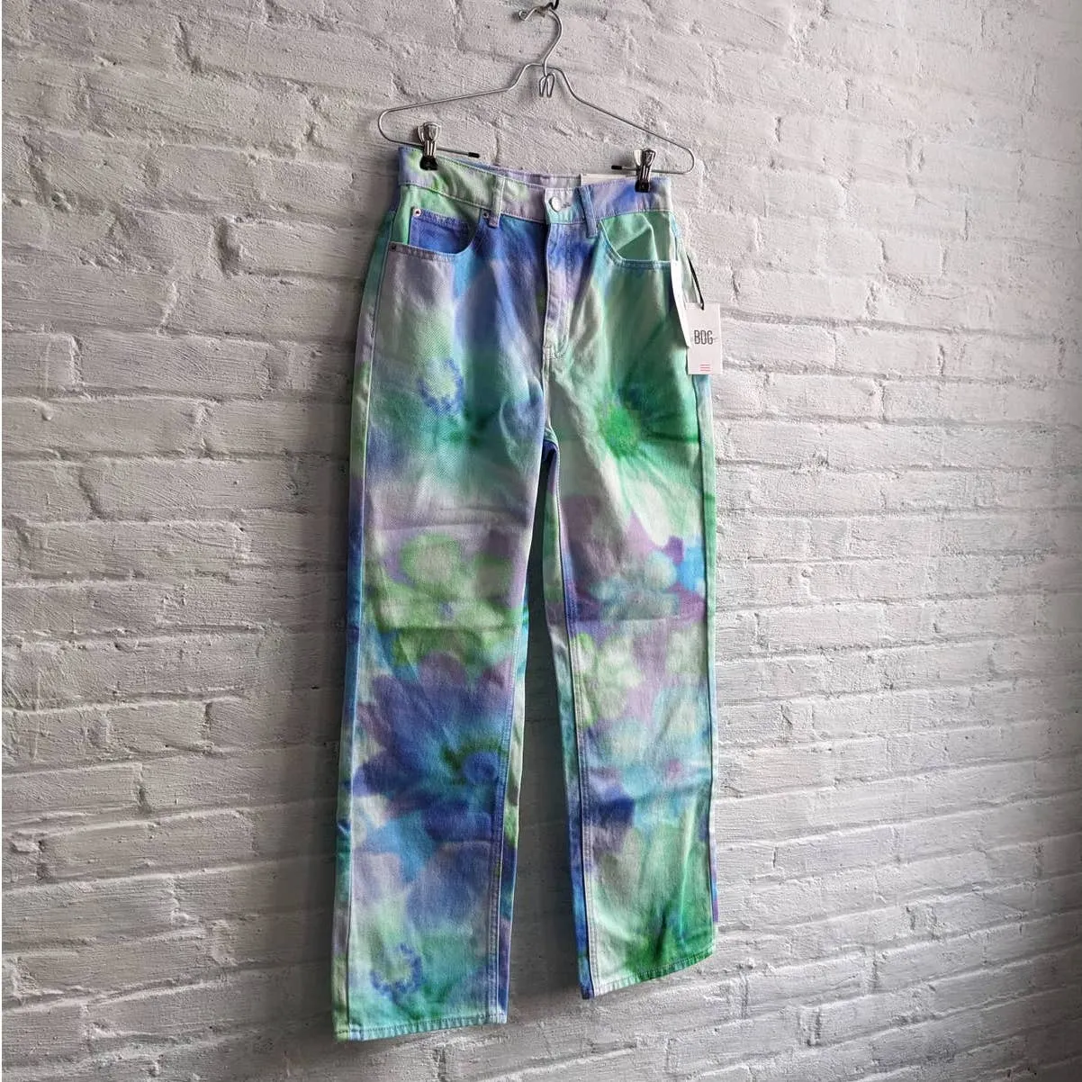 Urban Outfitters Watercolor Floral Wide Leg Denim Cowboy Pastel Tie Dye Jeans