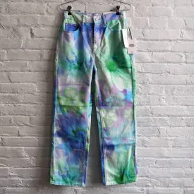 Urban Outfitters Watercolor Floral Wide Leg Denim Cowboy Pastel Tie Dye Jeans