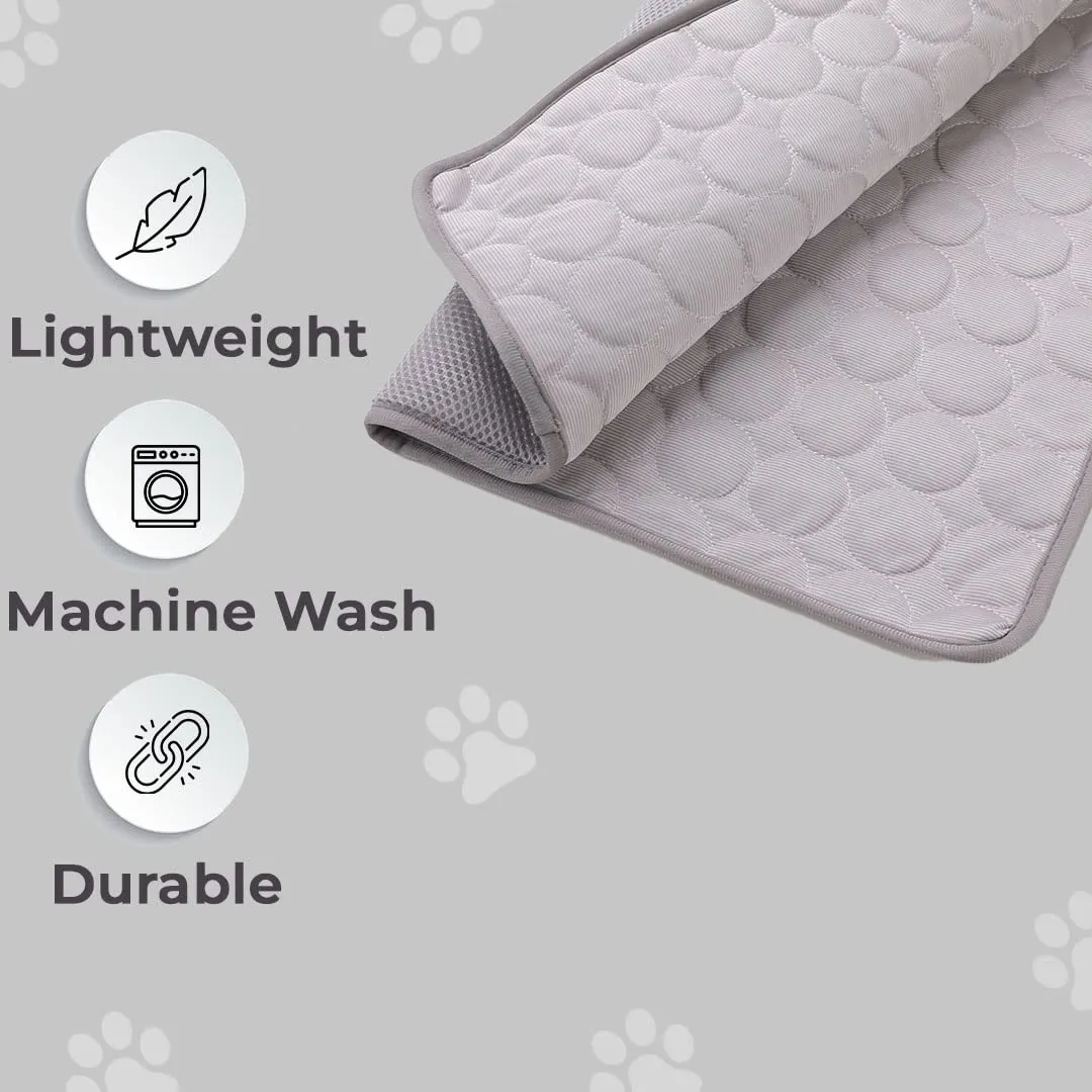 Urbane Home Rectangular Dog & Cat Bed|Premium Cool Ice Silk with Polyester With Bottom Mesh|Multi-Utility Self-Cooling Pad For Dog & Cat|Light-weight & Durable Dog Bed|ZQCJ001G-S|Grey