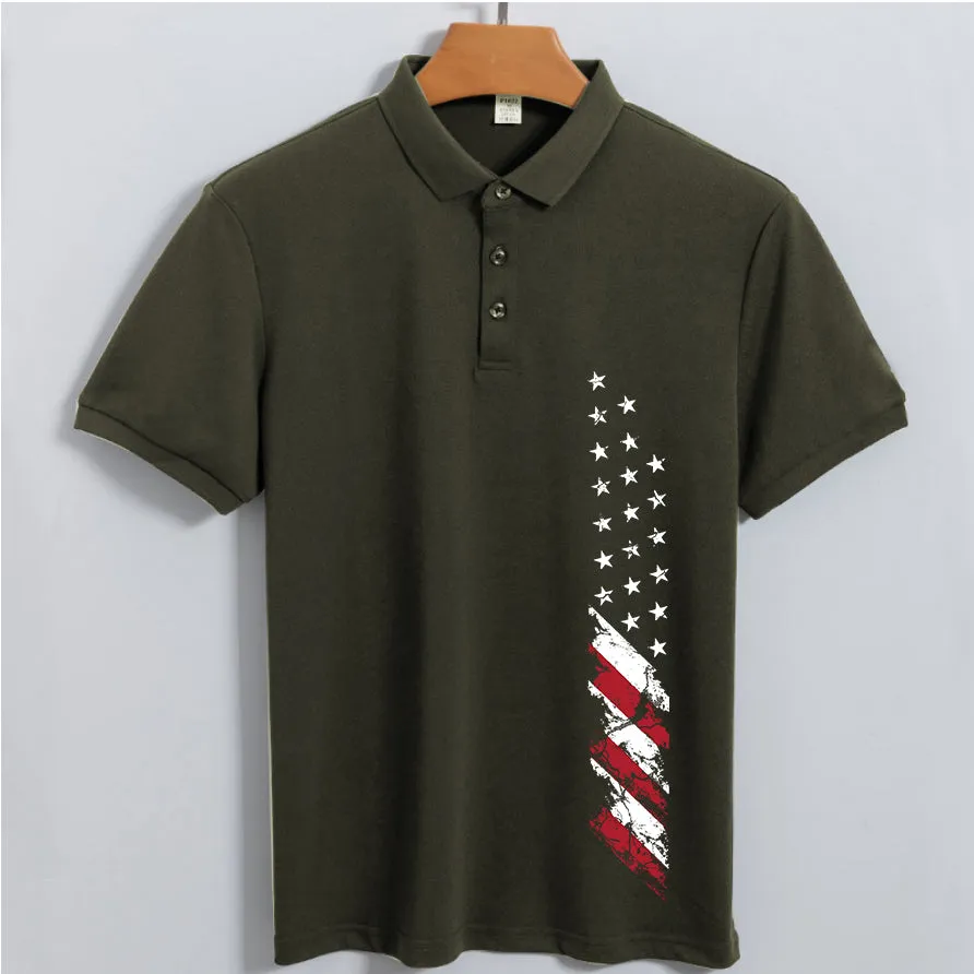 USA Flag Print Men's Outdoor SUN Protection QUICK DRY POLO (UPF40 )