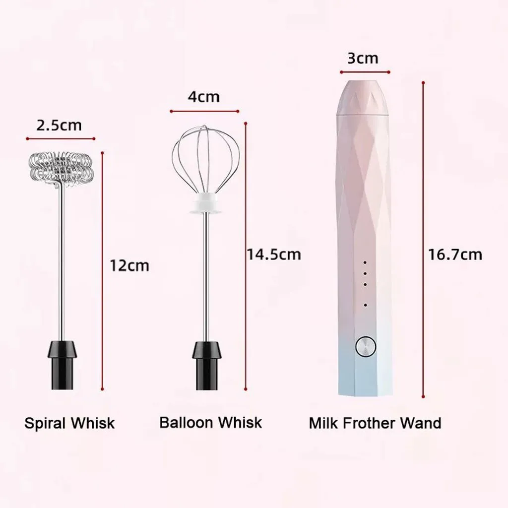 USB Charging Electric Egg Beater Milk Frother Handheld Drink Coffee Foamer White with 2 Stainless Steel Whisks