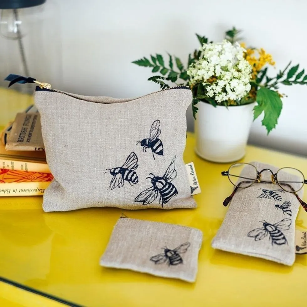 Useful Pouch with Bee Design - Natural